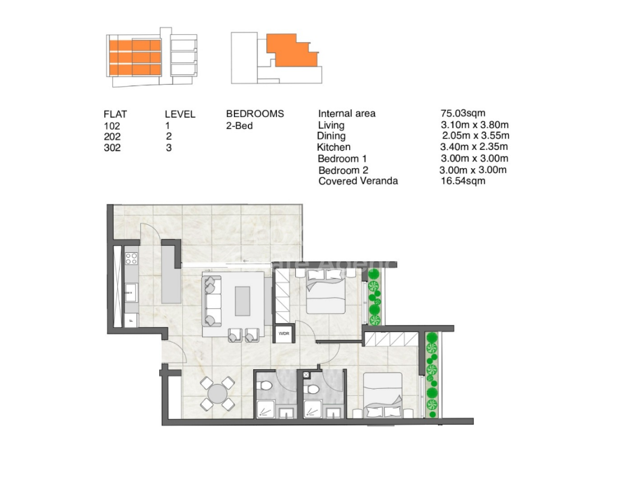 One bedroom apartment for sale, Mall area.