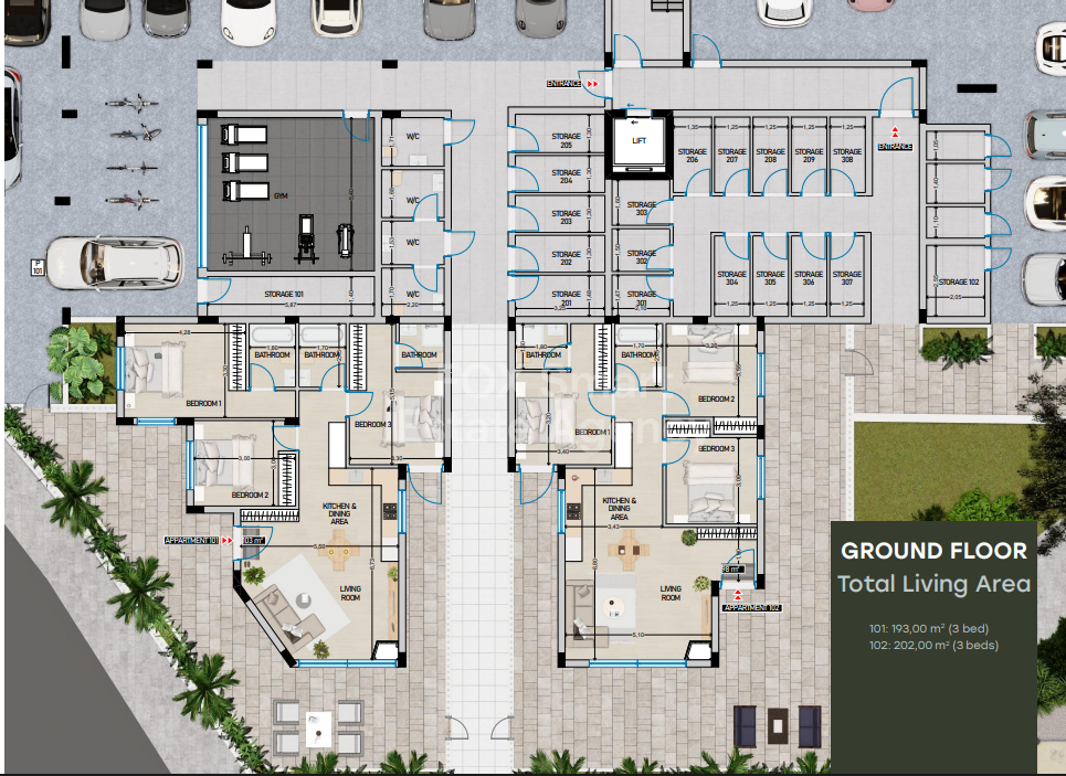 Exclusive Ground-Floor Residence with Private 90 m² Outdoor Area, Pool & Gym