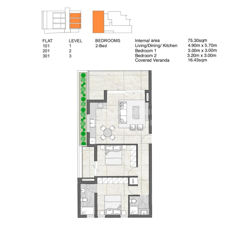 One bedroom apartment for sale, Mall area.