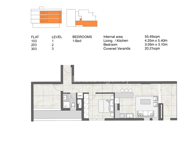 One bedroom apartment for sale, Mall area.
